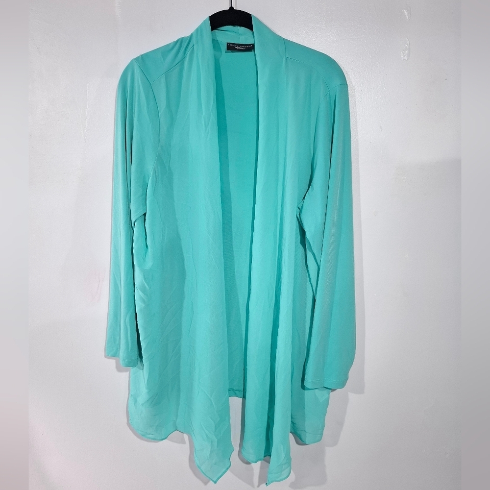 Susan Graver Artisan Women's Long Sleeve stretch knit Open Front Cardigan sz 1X - Picture 2 of 12